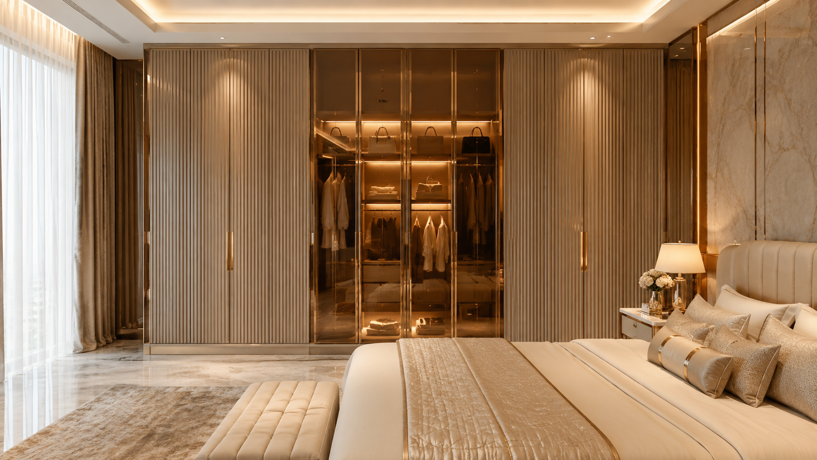 Luxury bedroom wardrobe and storage solutions in Hyderabad